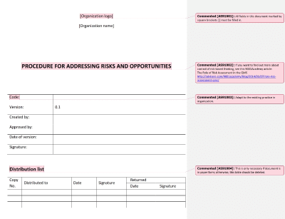 Procedure for Addressing Risks and Opportunities - 9100Academy