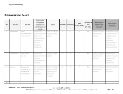 Risk Assessment Record - 13485Academy