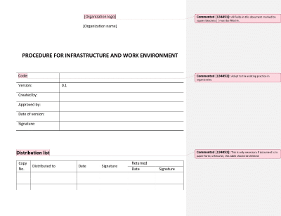 Procedure for Infrastructure and Work Environment - 13485Academy