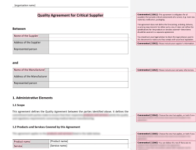 Quality Agreement for Critical Supplier - 13485Academy