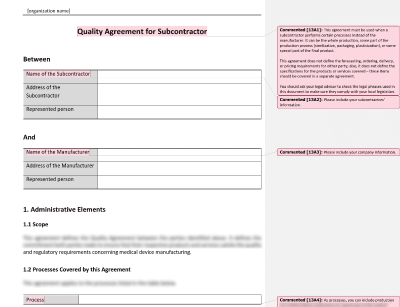 Quality Agreement for Subcontractor - 13485Academy