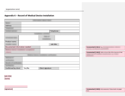 Record of Medical Device Installation - 13485Academy