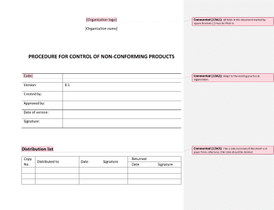 Procedure for Control of Nonconforming Products - 13485Academy