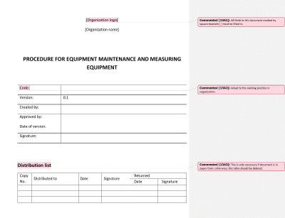 Procedure for Equipment Maintenance and Measuring Equipment - 13485Academy