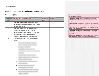 Internal Audit Checklist - 13485Academy