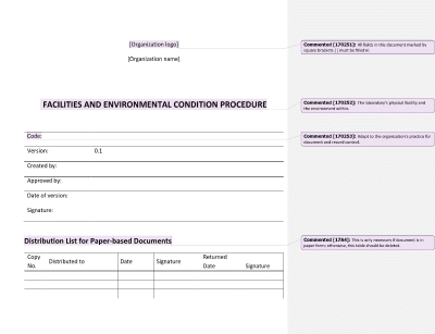 Facilities and Environmental Condition Procedure - 17025Academy