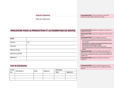 Procédure pour la production et la fourniture de services - 9001Academy