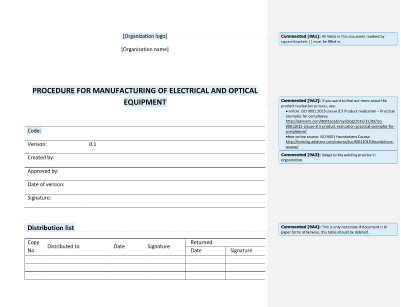 Procedure for Manufacturing of Electrical and Optical Equipment - 9001Academy