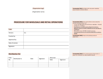 Procedure for Wholesale and Retail Operations - 9001Academy