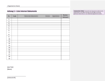 Liste interner Dokumente - 9001Academy