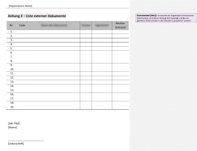 Liste externer Dokumente - 9001Academy