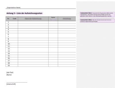 Liste der Aufzeichnungsarten - 9001Academy