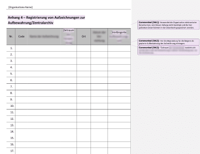 Registrierung von Aufzeichnungen zur Aufbewahrung/Zentralarchiv - 9001Academy