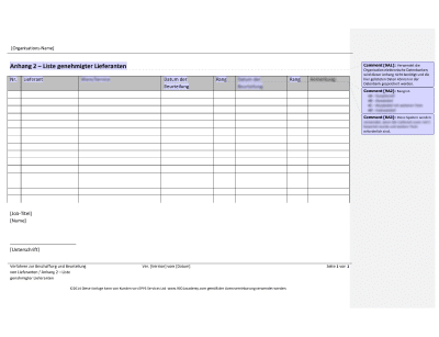 Liste genehmigter Lieferanten - 9001Academy