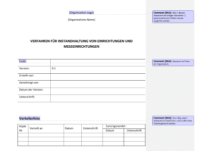 Verfahren für Instandhaltung von Einrichtungen und Messeinrichtungen - 9001Academy