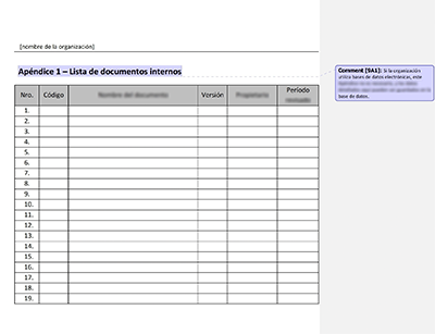 Lista de documentos internos - 9001Academy