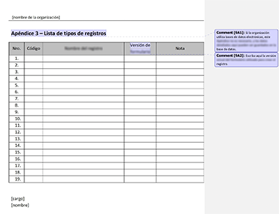 Lista de tipos de registros - 9001Academy