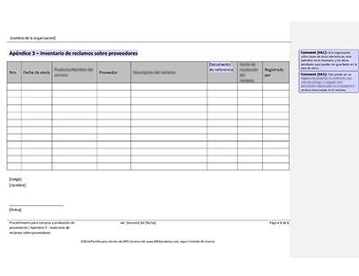 Inventario de reclamos sobre proveedores - 9001Academy