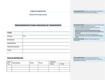 Procedimiento para servicios de transporte - 9001Academy