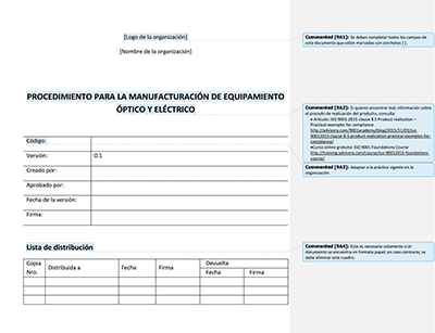 Procedimiento para la manufacturación de equipamiento óptico y eléctrico - 9001Academy