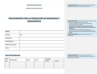 Procedimiento para la producción de maquinaria y equipamiento - 9001Academy