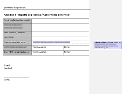 Registro de conformidad de producto/servicio - 9001Academy