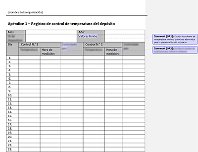 Registro de control de temperatura del depósito - 9001Academy