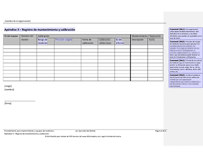 Registro de mantenimiento y calibración - 9001Academy