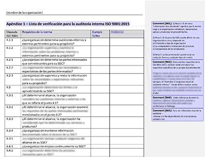 Lista de verificación para la auditoría interna - 9001Academy