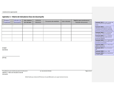 Matriz de indicadores clave de desempeño - 9001Academy