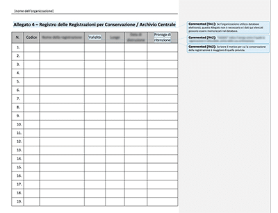 Registro delle Registrazioni per Conservazione/Archivio centrale - 9001Academy