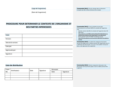 Procédure pour déterminer le contexte de l'organisme et des parties intéressées - 9001Academy