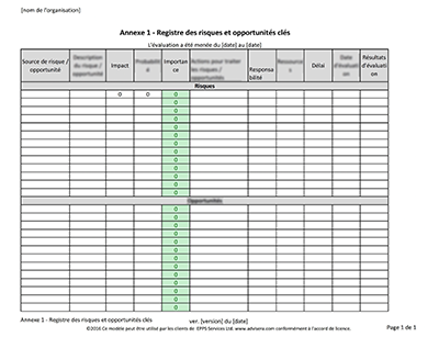 Registre des risques et opportunités clés - 9001Academy