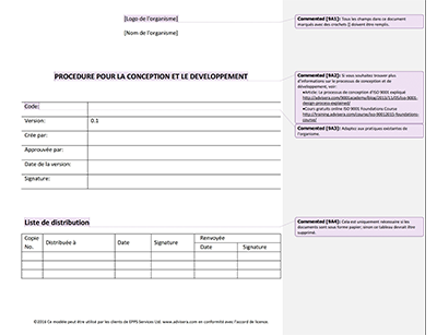 Procédure pour la conception et le développement - 9001Academy