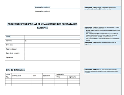 Procédure pour l'achat et l'évaluation des prestataires externes - 9001Academy