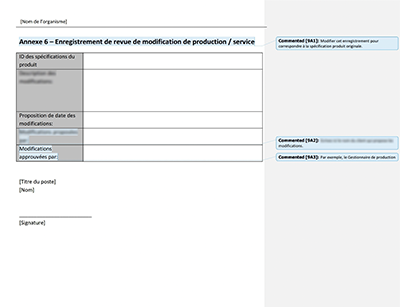 Enregistrement de revue de modification de production / service - 9001Academy