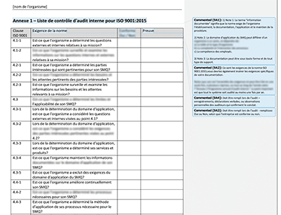 Liste de contrôle d'audit interne - 9001Academy