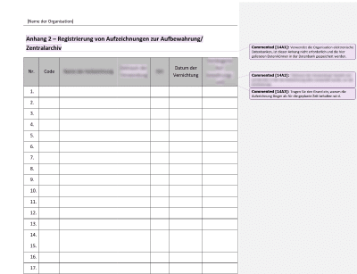Registrierung von Aufzeichnungen zur Aufbewahrung/Zentralarchiv - 14001Academy