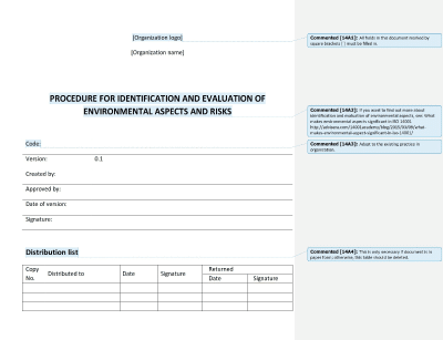 Procedure for Identification and Evaluation of Environmental Aspects and Risks - 14001Academy