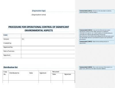 Procedure for Operational Control of Significant Environmental Aspects - 14001Academy