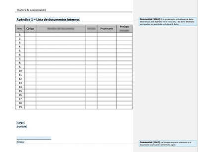 Lista de documentos internos - 14001Academy