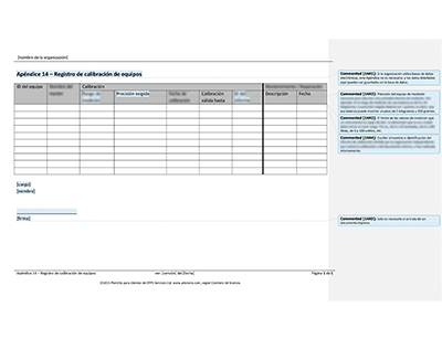 Registro de calibración de equipos - 14001Academy
