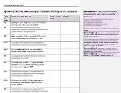 Lista de verificación para la auditoría interna - 14001Academy