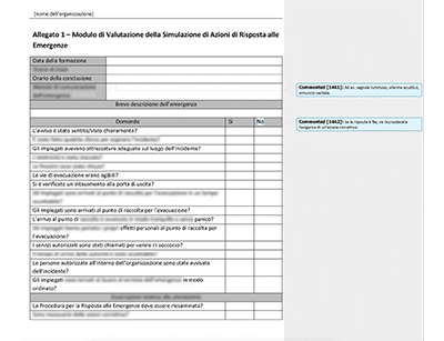 Modulo di Valutazione della Simulazione di Azioni di Risposta alle Emergenze - 14001Academy