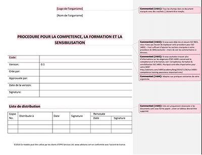 Procédure pour la compétence, la formation et la sensibilisation - 14001Academy