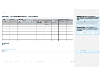 Enregistrement de calibration des équipements - 14001Academy