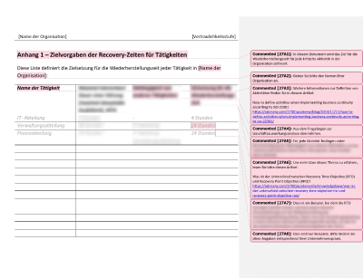 Zielvorgaben der Recovery-Zeiten für Tätigkeiten - 27001Academy