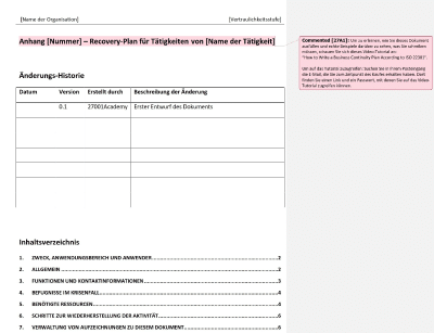 Recovery-Plan für Tätigkeiten - 27001Academy
