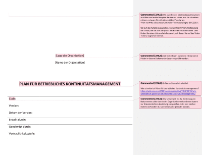 Plan für Betriebliches Kontinuitätsmanagement - 27001Academy