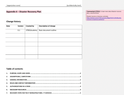 Disaster Recovery Plan - 27001Academy